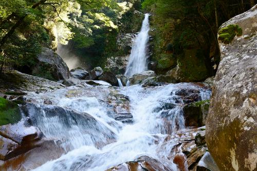 山間の滝やコバルトブルーの渓流。多様な水辺と出合う。[十津川村